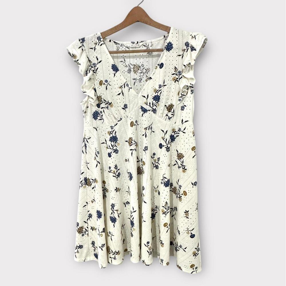 Springfield Womens Summer Dress White Floral Sleeveless Ruffles Short Size XL
